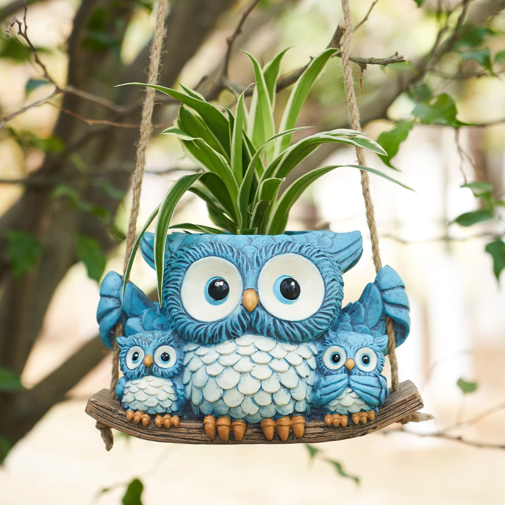 Hanging Planter Basket - Urocza statuetka sowy jako doniczka, żywiczne