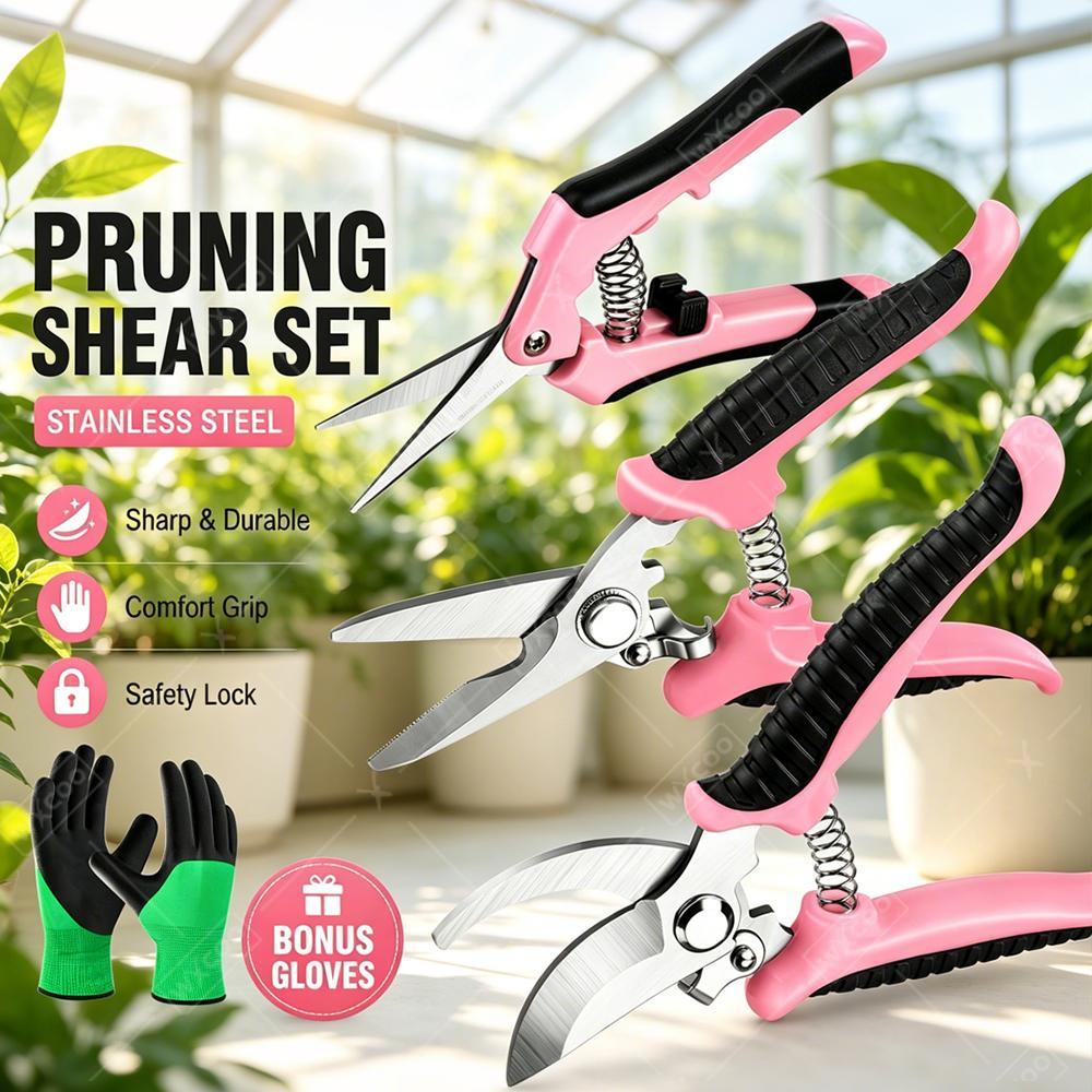 Gardening Tools Pink - Nożyce ogrodowe do zbioru owoców, sekatory,